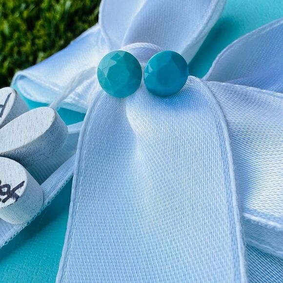 NEW Tiffany & Co. Turquoise Faceted Earrings in 18k Yellow Gold - Picture 2 of 7
